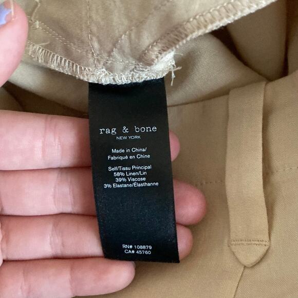 Rag & Bone Pants 6 Small Linen Stretch Straight Leg High Rise Beige Cream Beach - Picture 9 of 15
